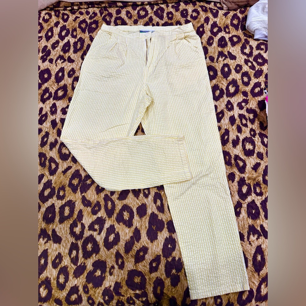 Urban Renewal Womens Striped High Waist Cropped Pants Yellow S Pockets Pastel